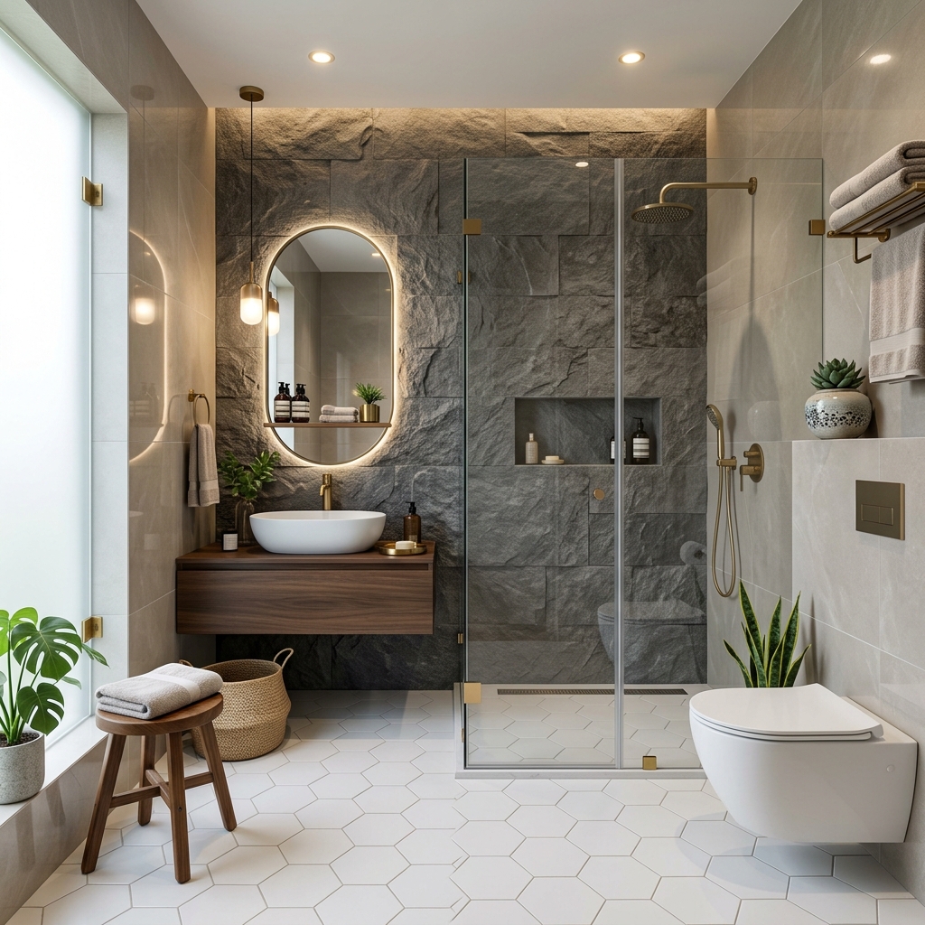 Modern bathroom with designer tiles