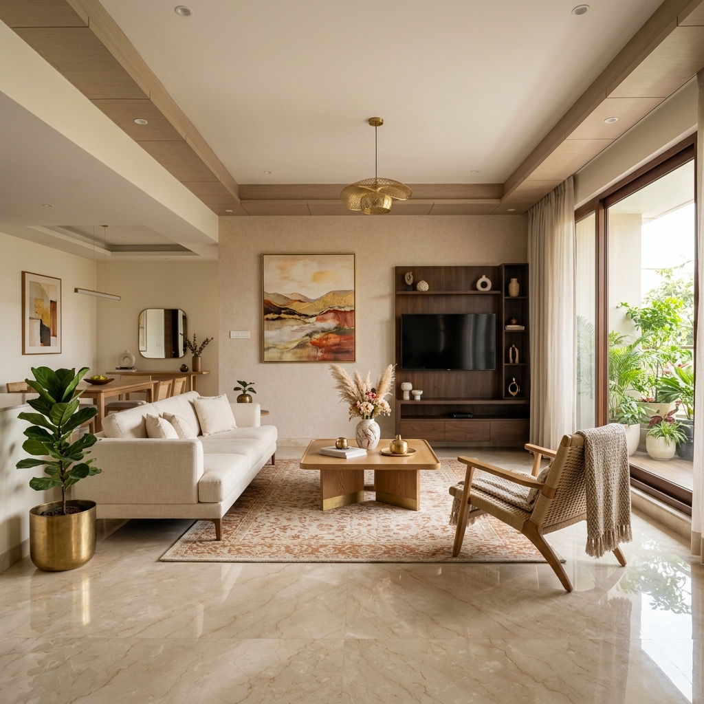 Modern living room with premium floor tiles