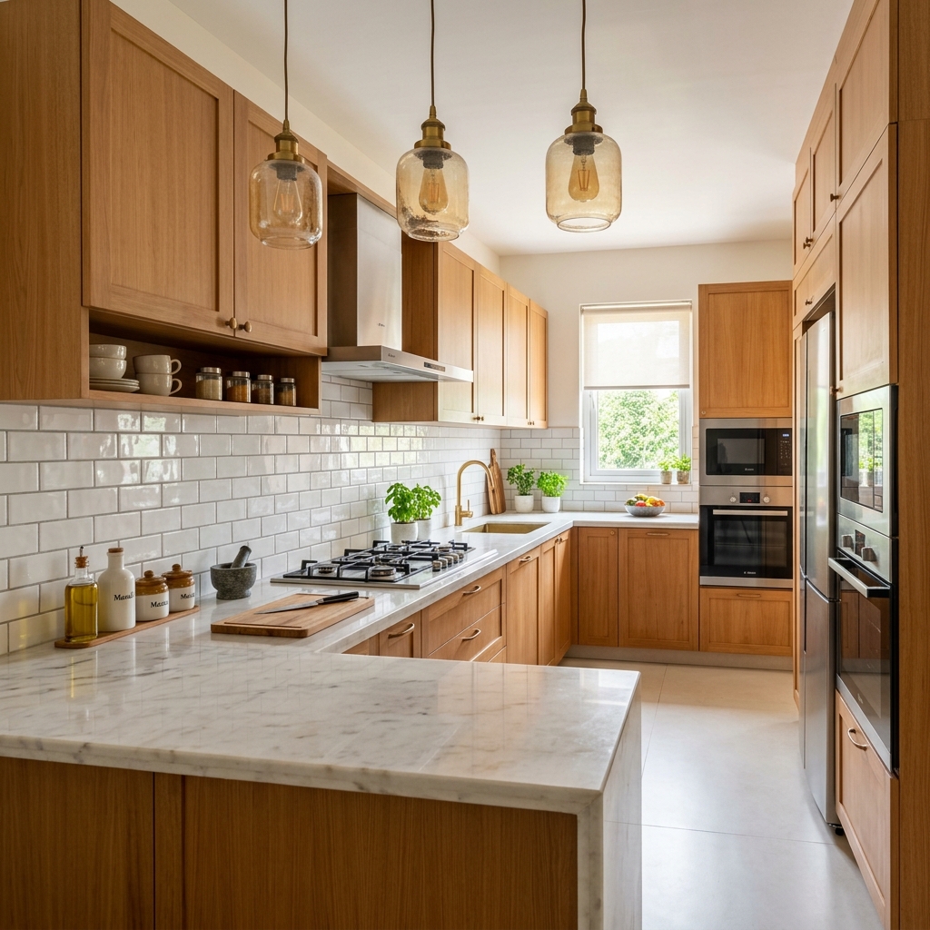 Modern kitchen with subway tile backsplash